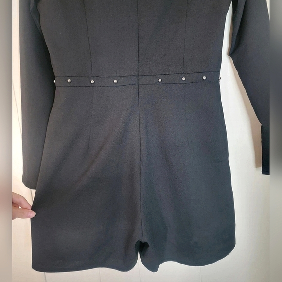 Lucy Paris Grey Long Sleeve Romper Plunge Studded Sexy Playsuit Medium - Picture 4 of 7